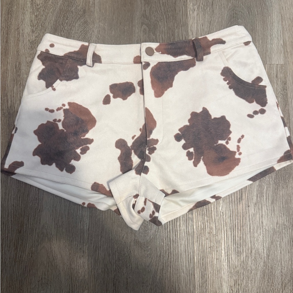 Women's Faux Suede Cow Print Shorts